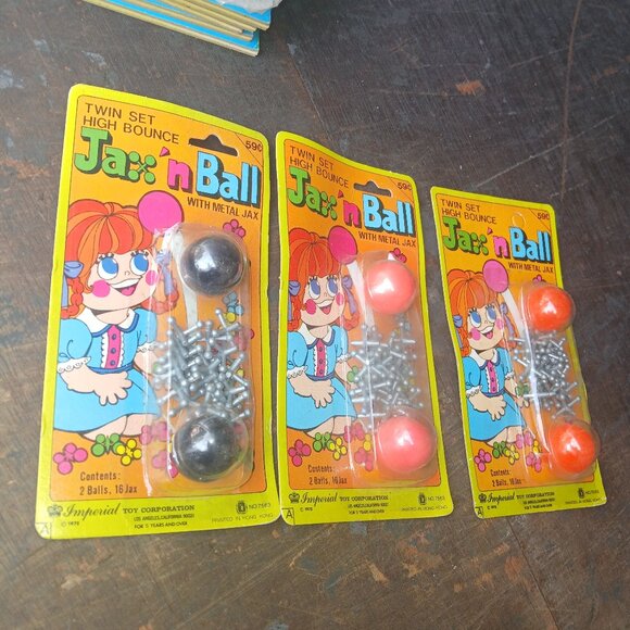 1975  imperial  jax n ball twin set w/metal jacks lot of (3) sealed - Picture 1 of 5
